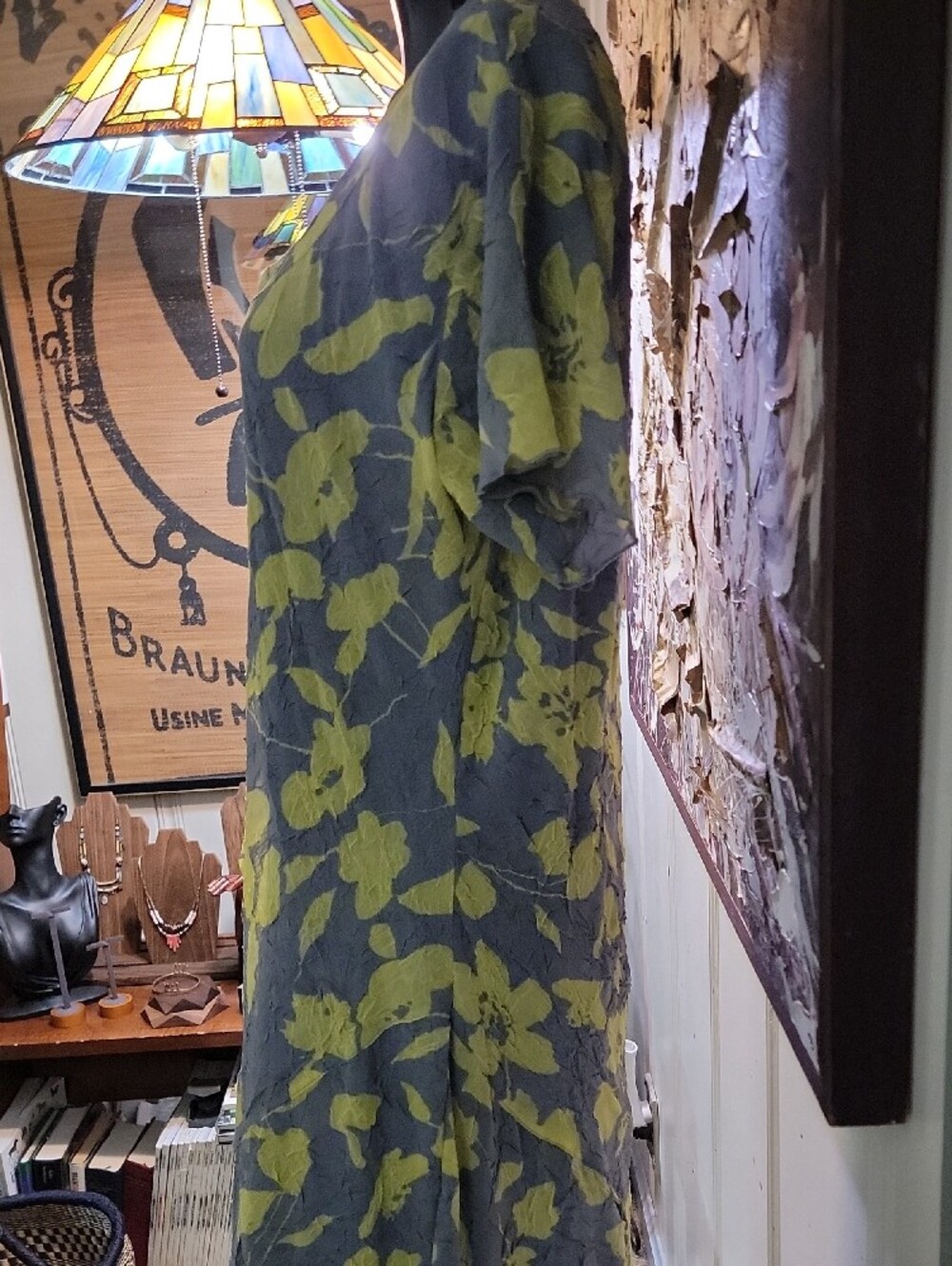 Parsley & Sage Gray Tea Length Dress with Yellow Floral Print - Picture 4 of 5